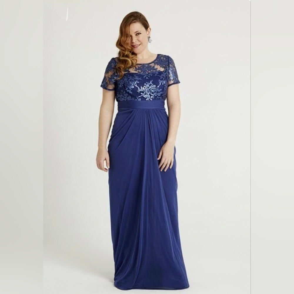 Adrianna Pappel Blue Beaded Formal Long Gown Size 8P